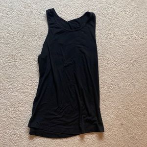 black workout tank with crisscross detail in back